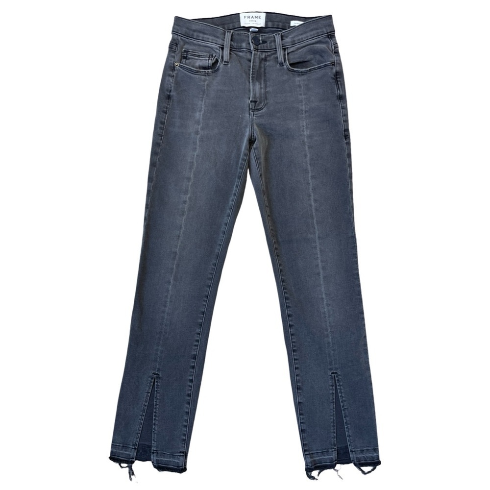Frame Denim Le Nouveau Split Hem Straight Cropped Black Gray Jean - Size 24 - Picture 4 of 12